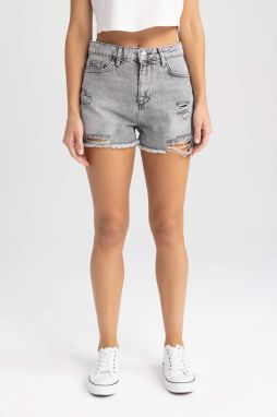 DEFACTO Normal Waist Cropped Side Leg Jean Shorts