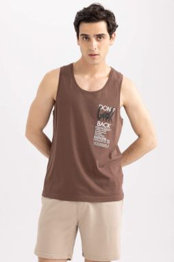 DEFACTO Slim Fit Printed Crew Neck 100% Cotton Tank Top