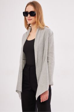 armonika Women's Light Gray Ribbed Loose Cardigan