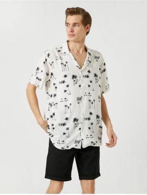 Koton Summer Shirt with Short Sleeves, Turndown Collar Palm Printed