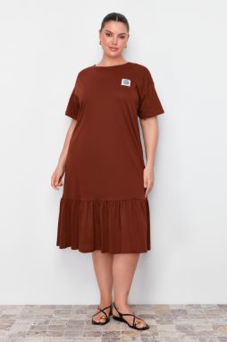 Trendyol Curve Brown Single Jersey Knitted Plus Size Dress