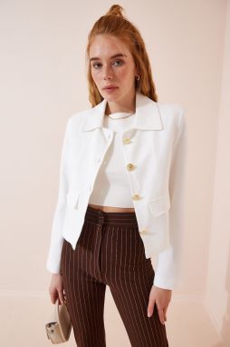 Happiness İstanbul Women's White Crop Blazer Jacket