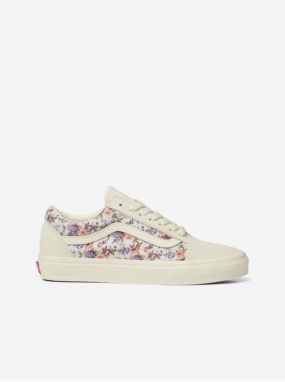 Creamy Women's Floral Suede Sneakers VANS Old Skool - Women