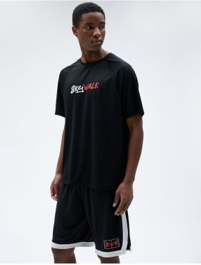 Koton Oversized Sports Shorts with Elastic Waist Basketball Print.