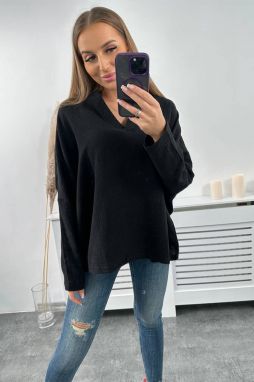 Cotton blouse with rolled-up sleeves black