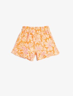 Koton Shorts Linen-Mixed Floral Elastic Waist.