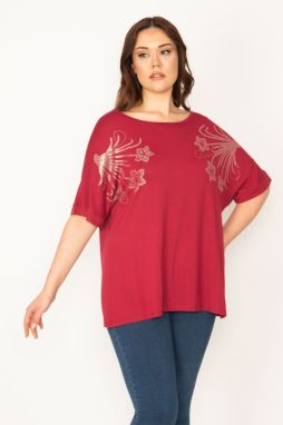 Şans Women's Burgundy Plus Size Stone Detailed Tunic