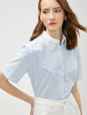 Koton Lace Collar Crop Shirt Short Sleeve