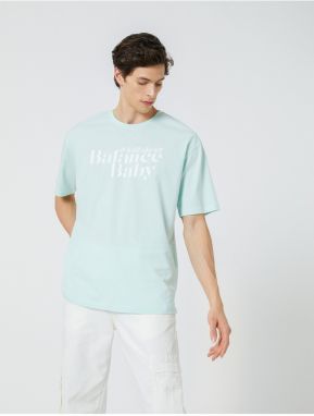 Koton Oversize T-Shirt Motto Printed Crew Neck Short Sleeve