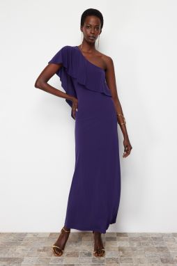 Trendyol Purple Waist Opening/Skater Knitted Elegant Evening Dress