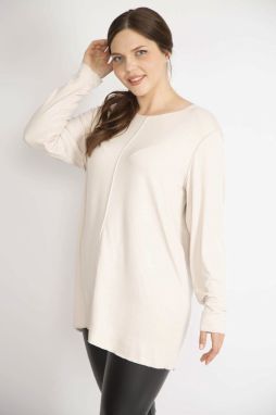 Şans Women's Mink Plus Size Crew Neck Long Sleeve Lycra Tunic