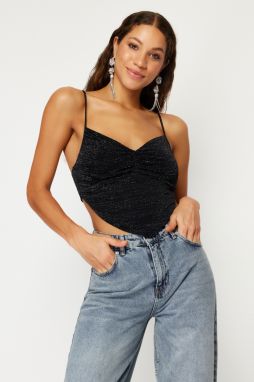 Trendyol Black Crop Sparkly Knitted Blouse