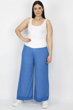 Şans Women's Plus Size Blue Corsage Belt Detailed Lined Knitted Fabric Trousers