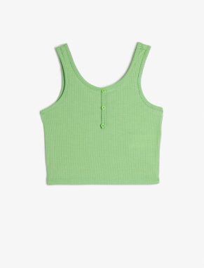 Koton Undershirt Crop Sleeveless Thick Strap U Neck Button Detailed