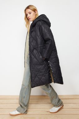 Trendyol Black-Stone Oversize Hooded Coat