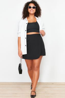 Trendyol Curve Black Pocket Detailed Woven Short Skirt