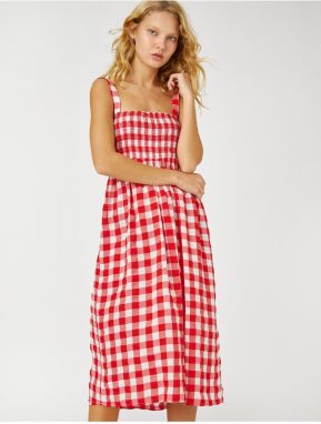 Koton Checkered Midi Dress With Gippes