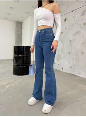 BİKELİFE Women's Blue High Waist Stretchy Flare Leg Jeans