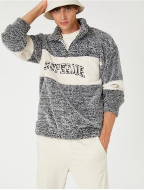 Koton Stand Up Collar Sweatshirt with a slogan Printed Color Block