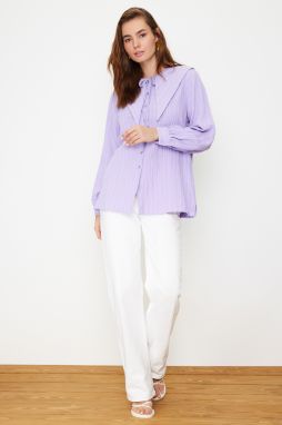 Trendyol Lilac Large Collar Crinkle Woven Shirt