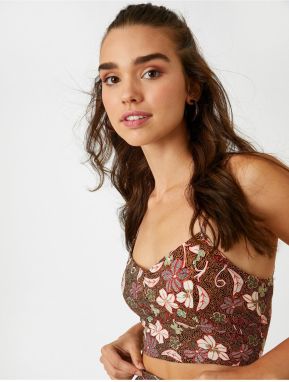 Koton Strapless V-Neck Floral Bustier