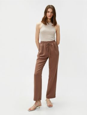 Koton Tie Waist Trousers Straight Leg Modal Blended