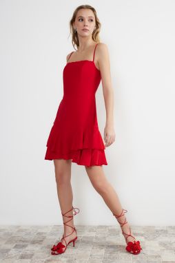 Trendyol Red Open Waist/Skater Elegant Evening Dress