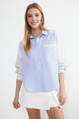 Trendyol Blue Striped Color Blocked Parachute Garni Fabric Oversize/Wide Fit Woven Shirt