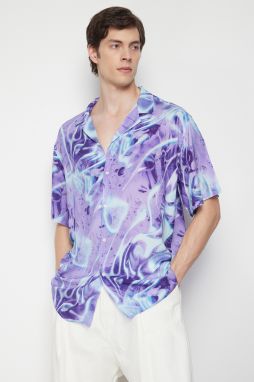 Trendyol Purple Oversize Fit Abstract Printed 100% Viscose Short Sleeve Flowy Summer Shirt