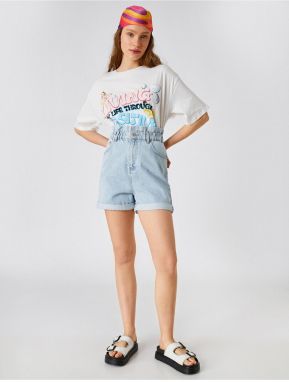 Koton Denim Shorts High Waist With Pocket