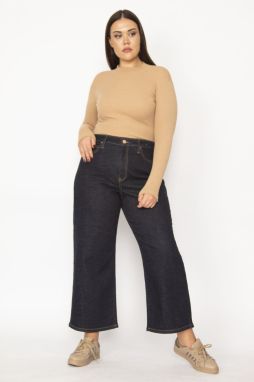 Şans Women's Plus Size Navy Blue Wide Leg High Waist 5 Pocket Lycra Jeans