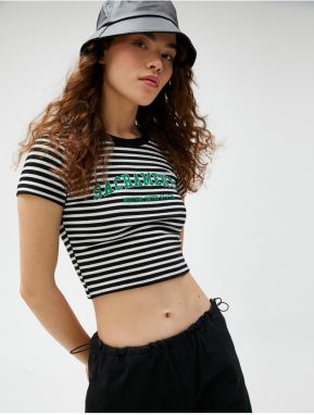 Koton Crop T-Shirt Printed Crew Neck Short Sleeve Ribbed