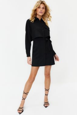 Trendyol Black Belted Aller Piece and Pocket Detailed Mini Shirt Woven Dress