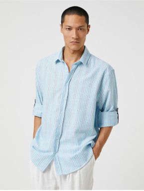 Koton Woven Shirt with Classic Collar Buttons, Roll-Up Detail with Sleeves.