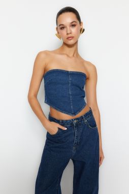 Trendyol Blue Asymmetrical Strapless Denim Bustier