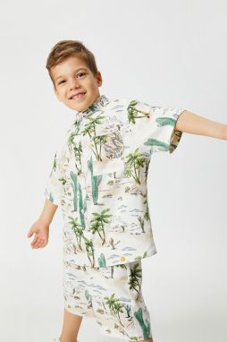 Koton Boys' Short Sleeve Cactus Print Linen Shirt with One Pocket 3skb60088tw