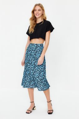 Trendyol Blue Flounce Viscose Fabric Animal Patterned Midi Woven Skirt