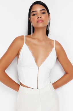 Trendyol Birdal White Crop Lined Woven Agraphed Lace Bustier