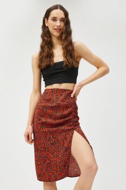 Koton Midi Skirt Floral Slit Detailed Draped