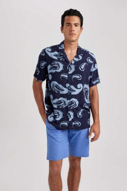 DEFACTO Relax Fit Viscose Printed Short Sleeve Shirt