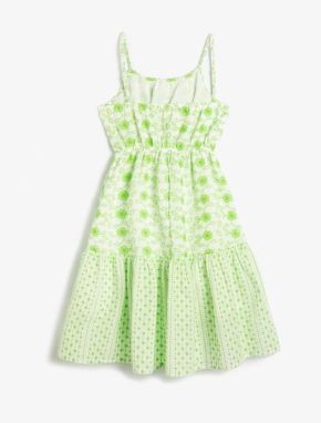 Koton Girl's Dress with Flowers and Thin Straps Lined, Ruffled Gathered Waist.