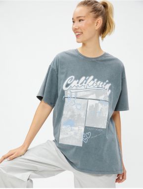 Koton Oversize T-Shirt Printed Crew Neck Short Sleeve