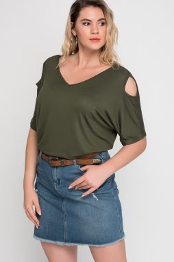 Şans Women's Plus Size Khaki Decollete Decollete Viscose Blouse