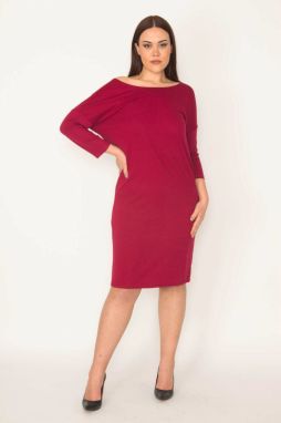 Şans Women's Large Size Fujya Back V Capri Sleeve Dress