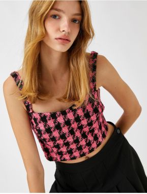 Koton Tweed Bustier Sweetheart Collar Crop