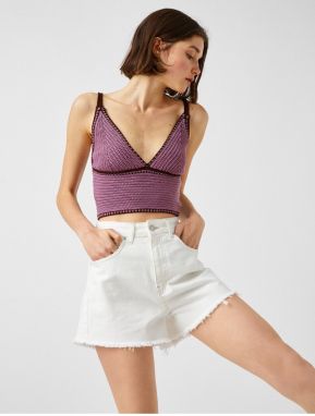 Koton Knitted Crop Top, Straps V-Neck