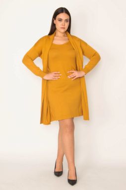 Şans Women's Plus Size Mustard Front Dress Cardigan