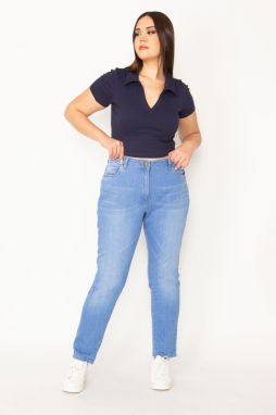 Şans Women's Plus Size Blue Washed Effect Jeans