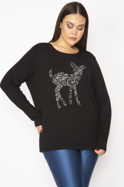 Şans Women's Plus Size Black Sequin Detailed Tunic