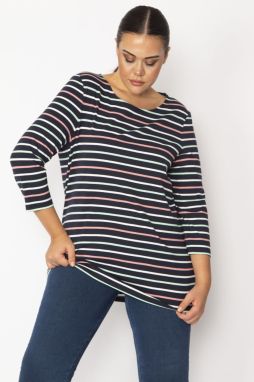 Şans Women's Plus Size Colorful Crewneck Striped Tunic